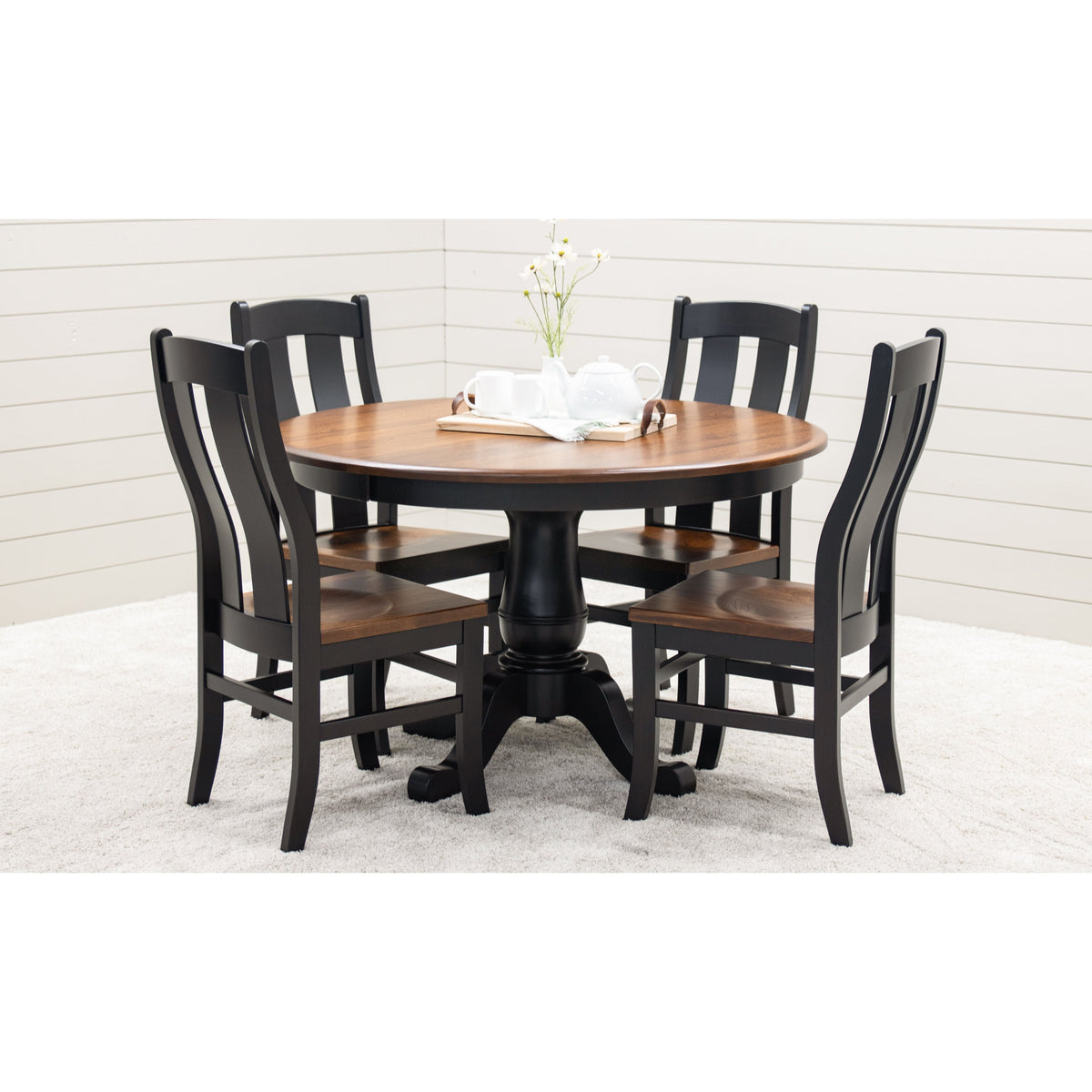 Erwin Round Black & Wood Extending Dining Table | M-EB&E-MC