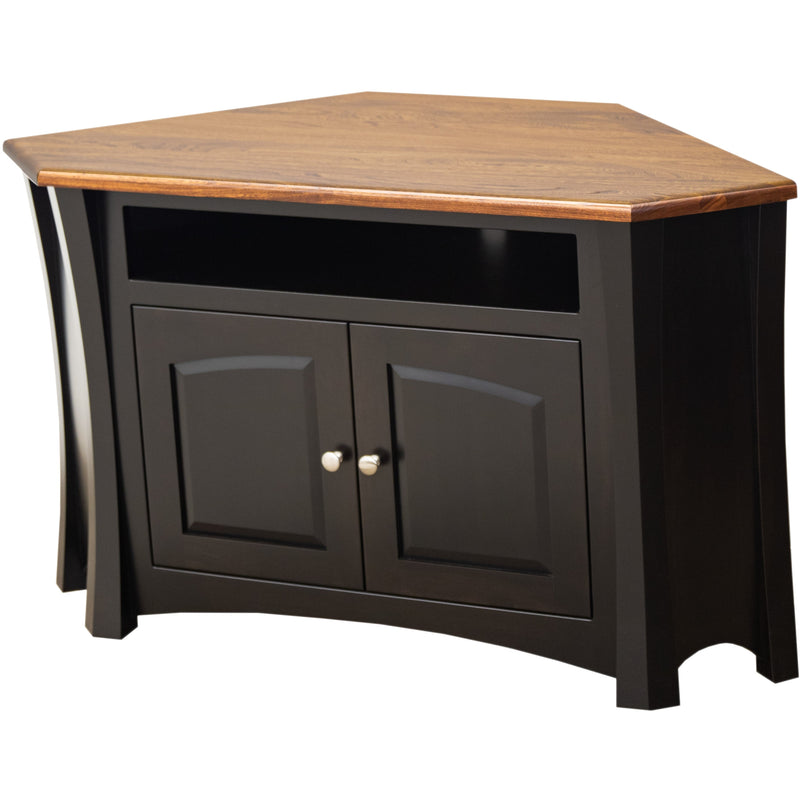 Brookstone Black & Wood Corner TV Console with VCR Shelf | M-EB&E-MC