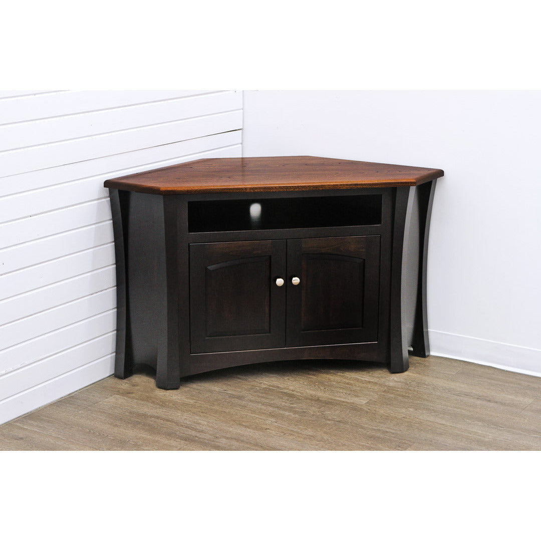 Brookstone Black & Wood Corner TV Console with VCR Shelf | M-EB&E-MC