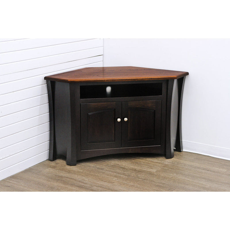 Brookstone Black & Wood Corner TV Console with VCR Shelf | M-EB&E-MC
