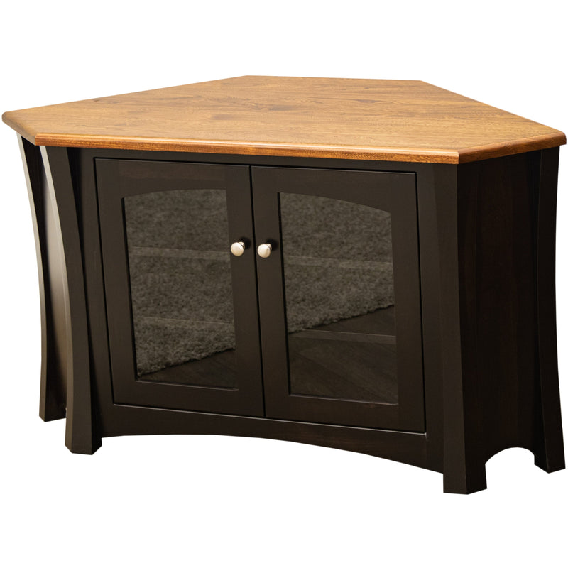Brookstone Black & Wood Corner TV Console with Full Glass Doors | M-EB&E-MC