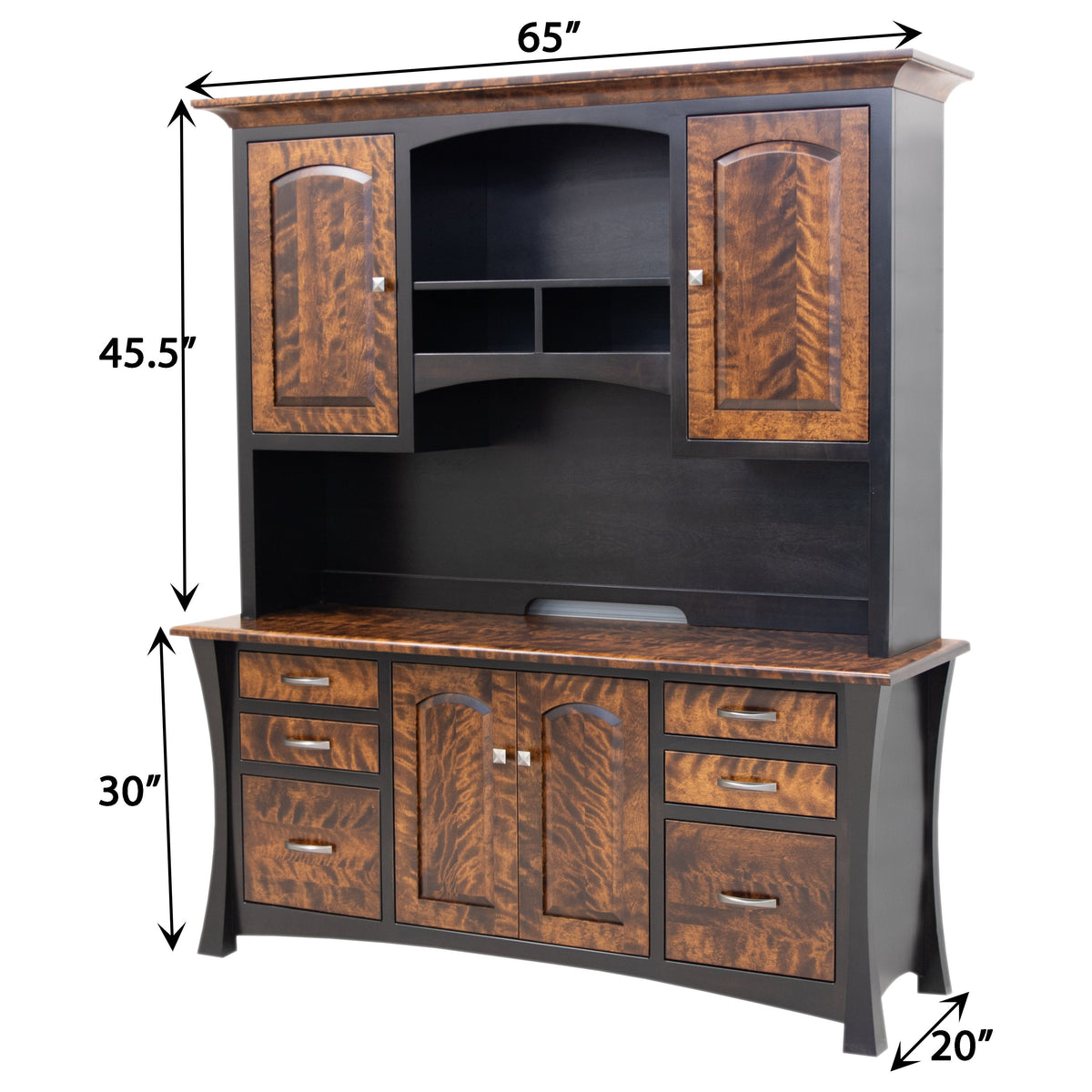 Brookstone Black & Wood Office Credenza with Hutch Top | M-EB&BIR-ASB