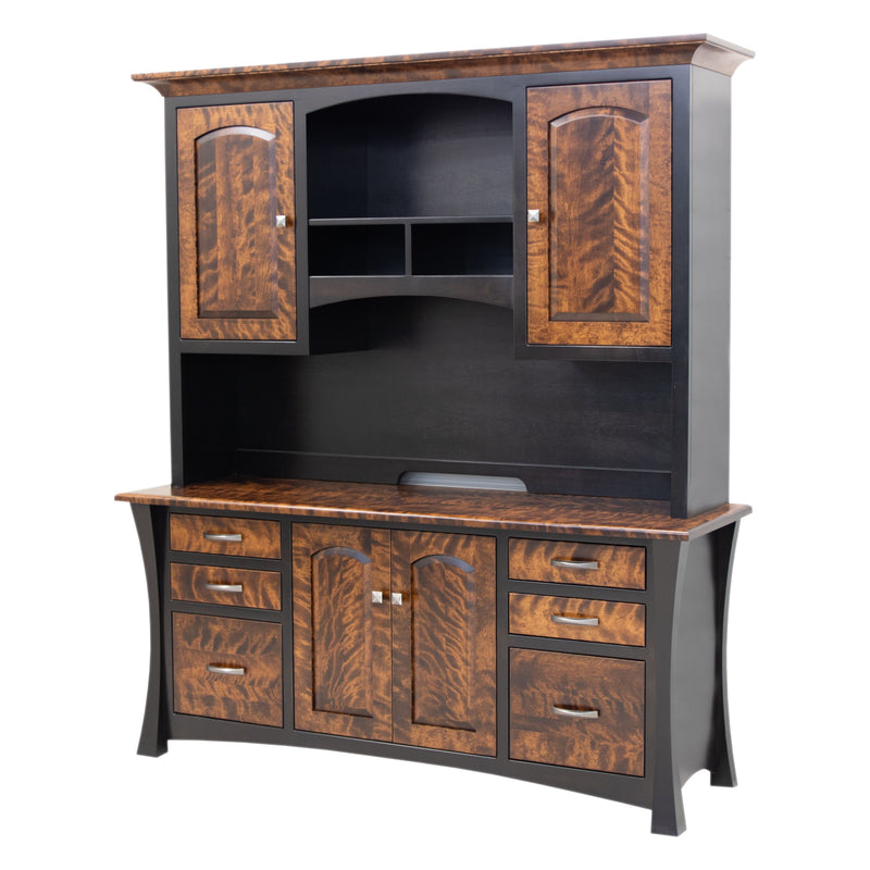 Brookstone Black & Wood Office Credenza with Hutch Top | M-EB&BIR-ASB