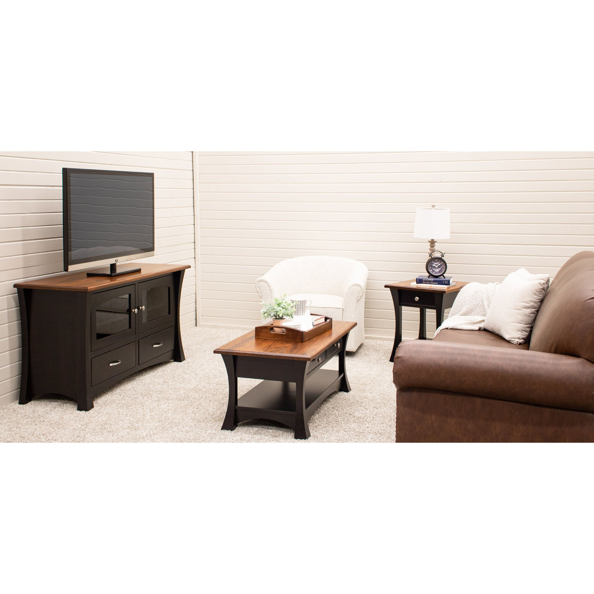 Brookstone 61" Black & Wood TV Console | M-EB&E-MC