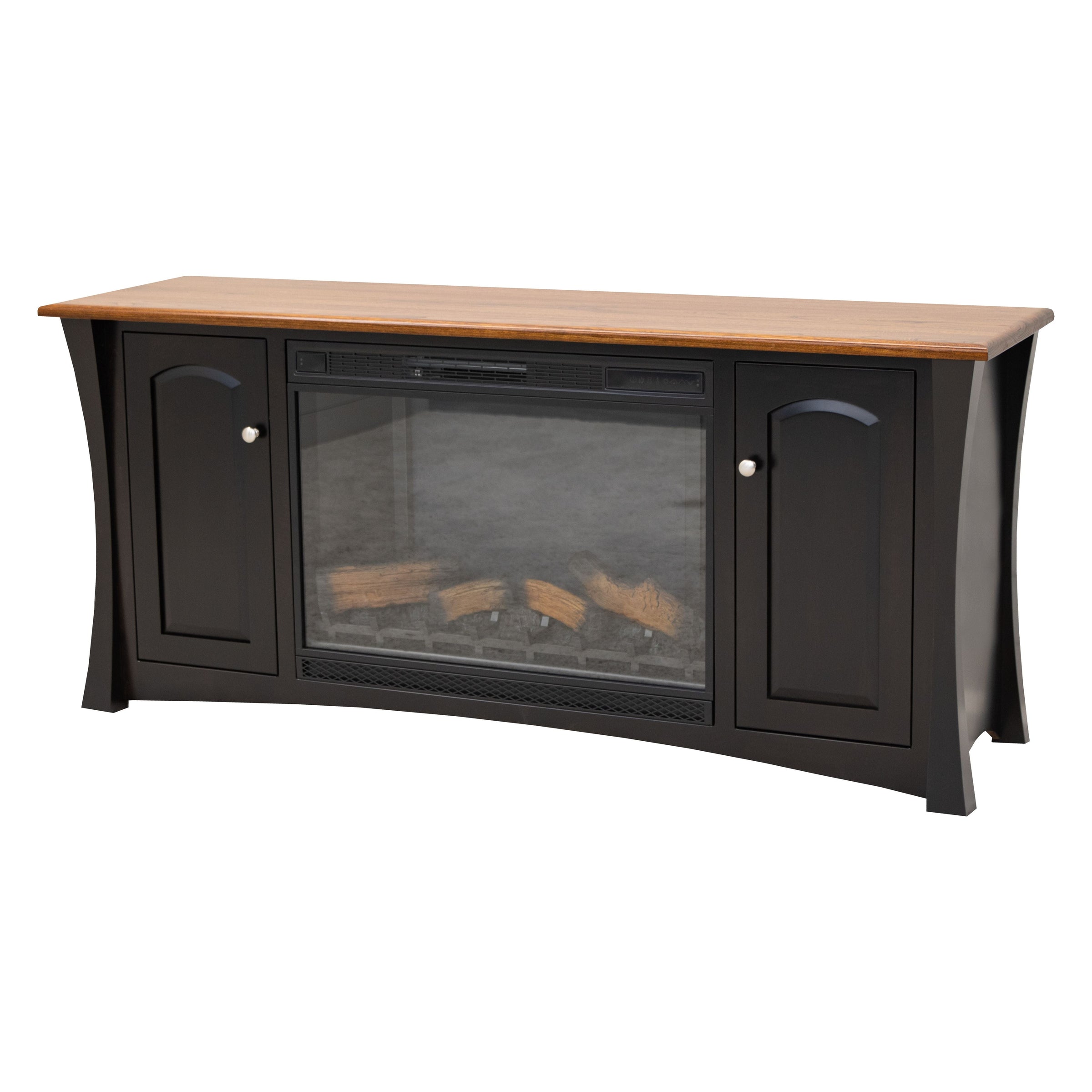 Brookstone 72" Black & Wood TV Console with Electric Fireplace Insert | M-EB&E-MC