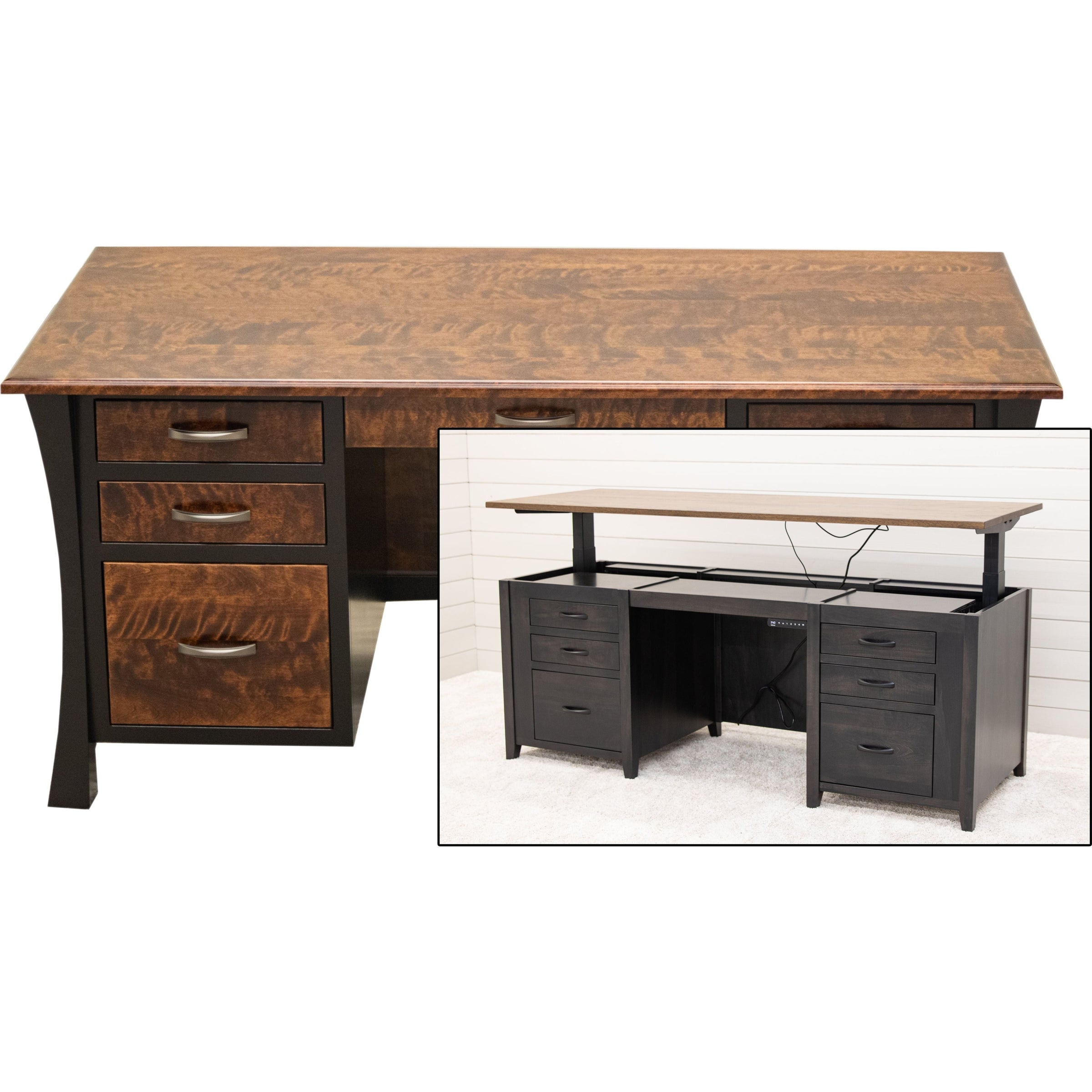 Brookstone Black & Wood Executive Desk with Panels | M-EB&BIR-ASB