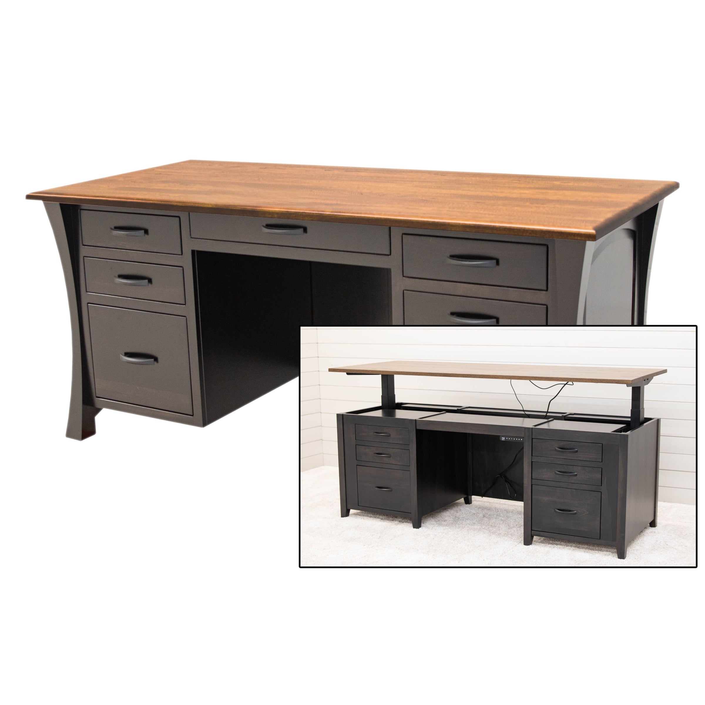 Brookstone Black & Elm Wood Executive Desk with Panels | M-EB&E-MC
