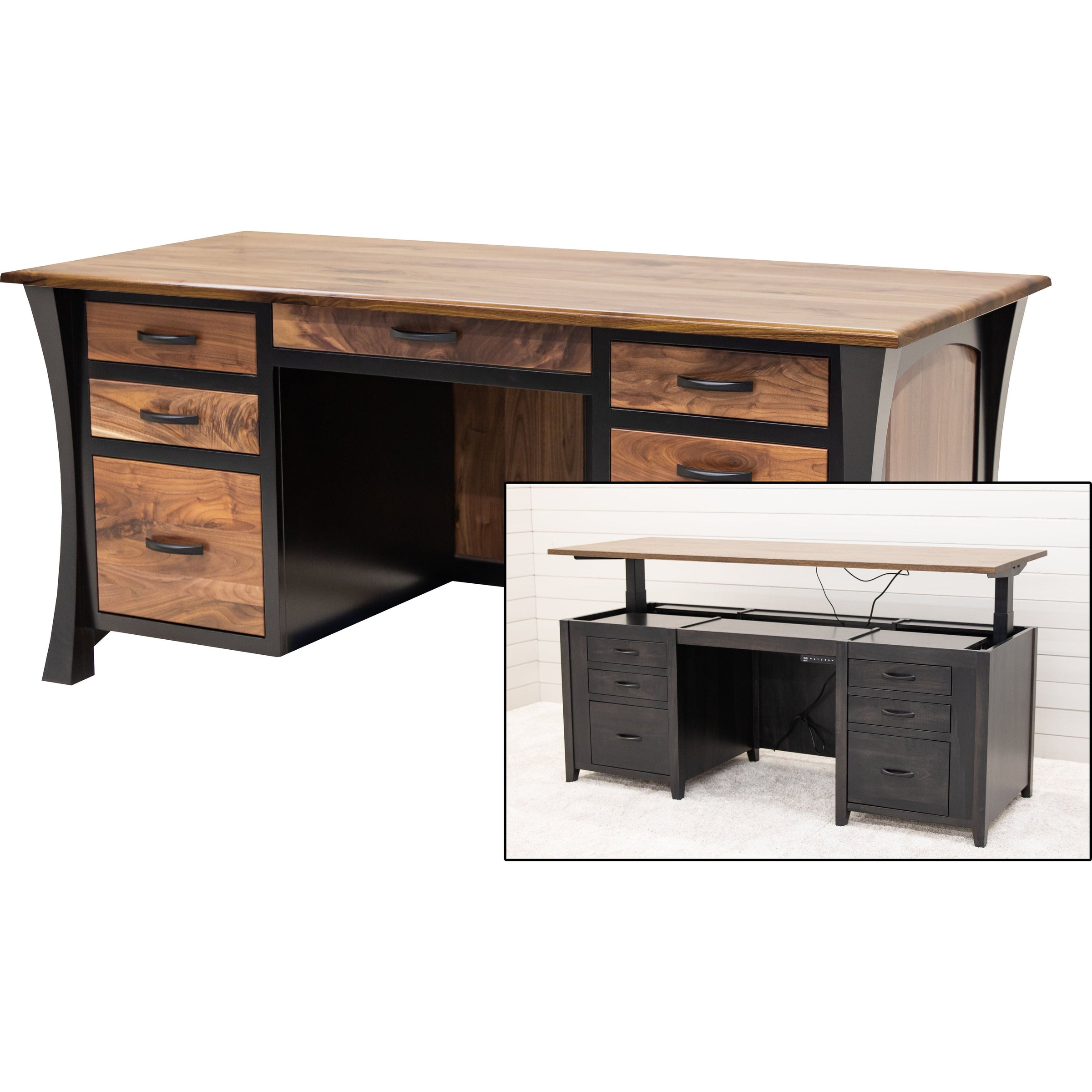 Brookstone Black & Wood Executive Desk with Panels | M-EB&W-NAT