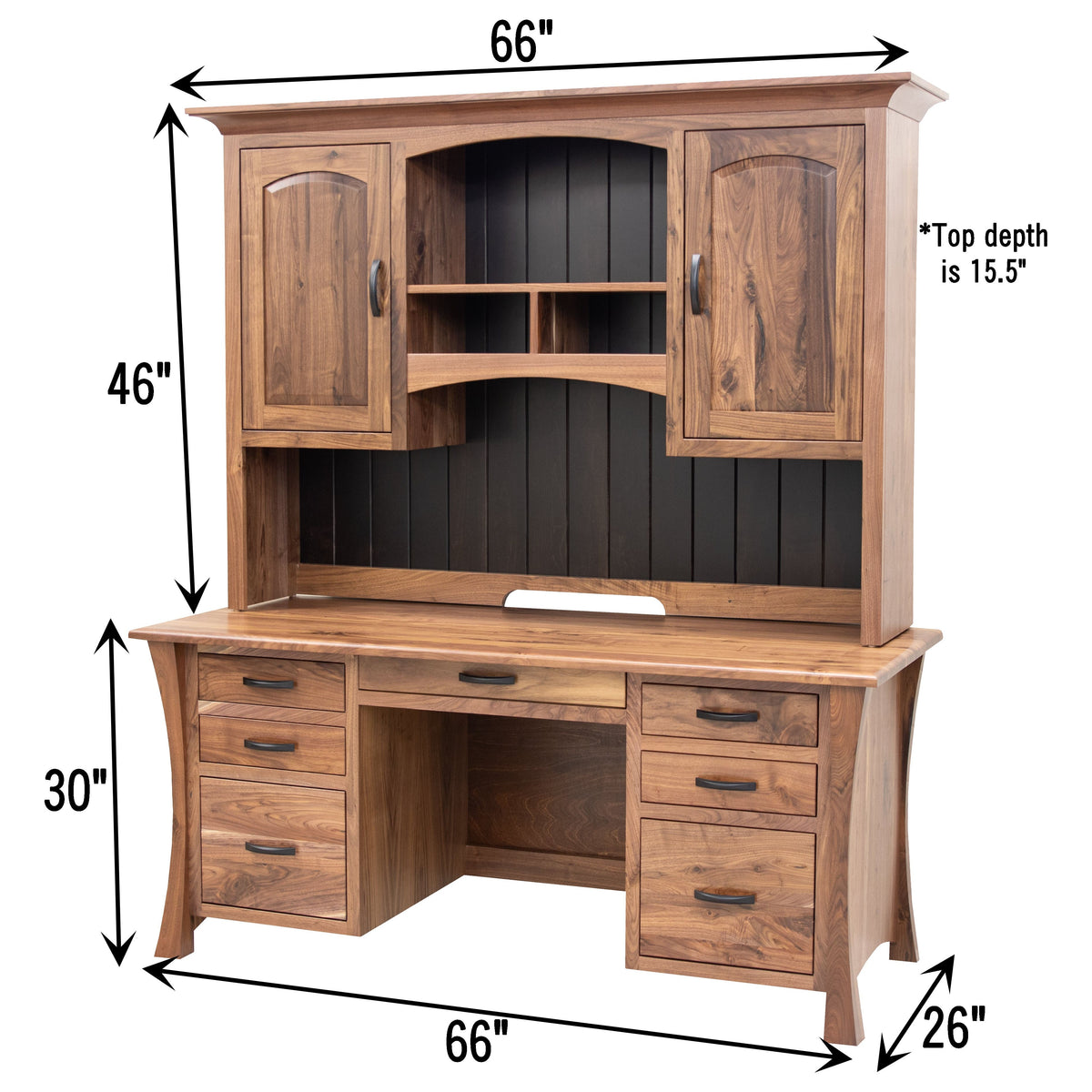 Brookstone Walnut Wood Flat Wall Desk with Hutch Top | NAT