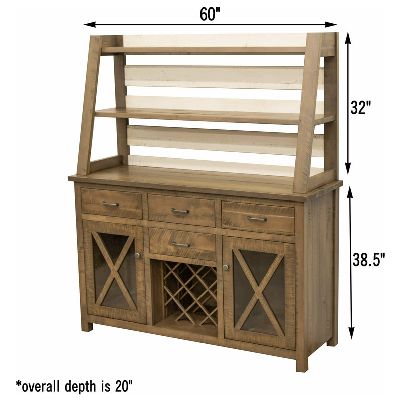 Modern Farmhouse Maple Wood Wine Buffet with Hutch Topper | CS&DCD