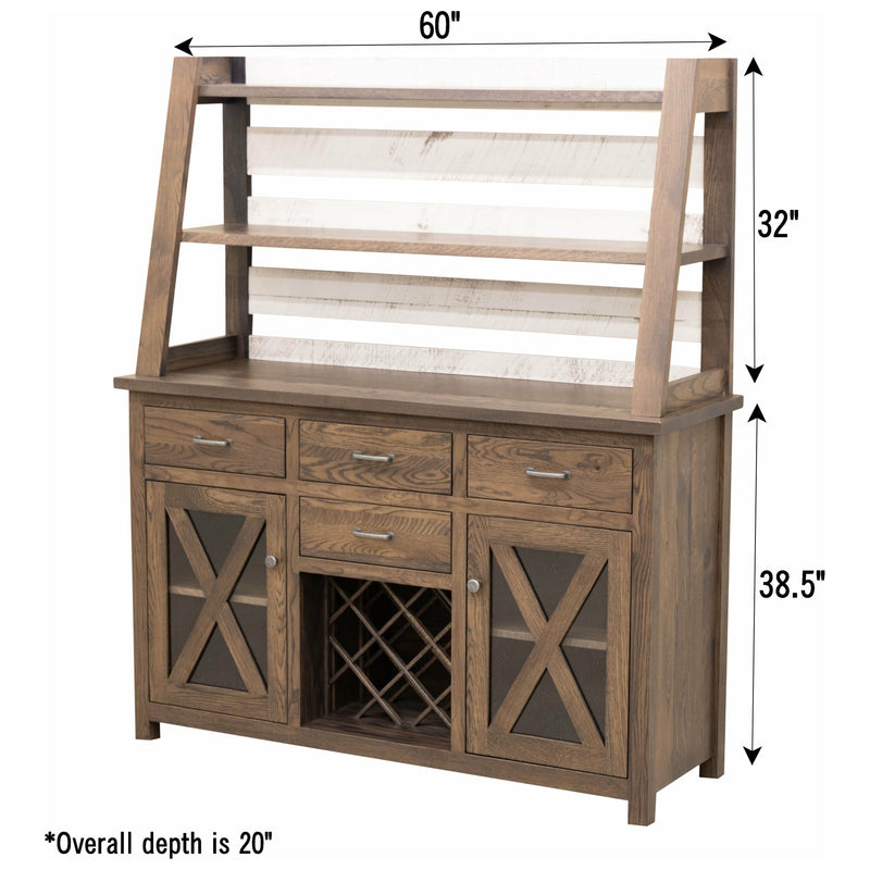 Modern Farmhouse White Oak Wood Wine Buffet with Hutch Topper | GW&SB
