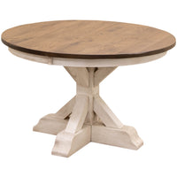 Amish Round Farmhouse White & Oak Extending Dining Table | O-CS&RWO-CO