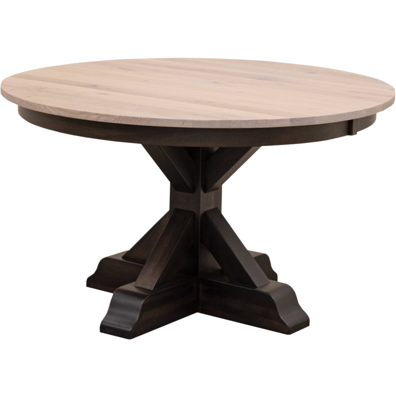 Amish Round Farmhouse Black & Wood Extending Dining Table | M-DK&RWO-SW