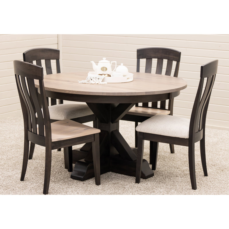 Amish Round Farmhouse Black & Wood Extending Dining Table | M-DK&RWO-SW