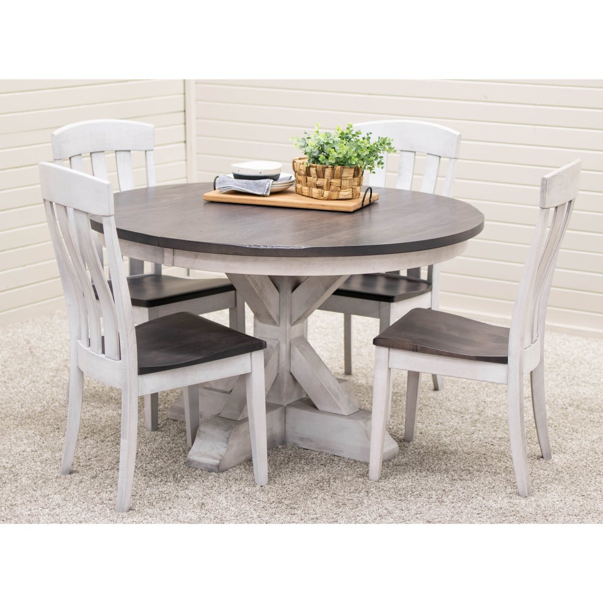 Amish Round Farmhouse White & Wood Extending Dining Table | M-AV&GS