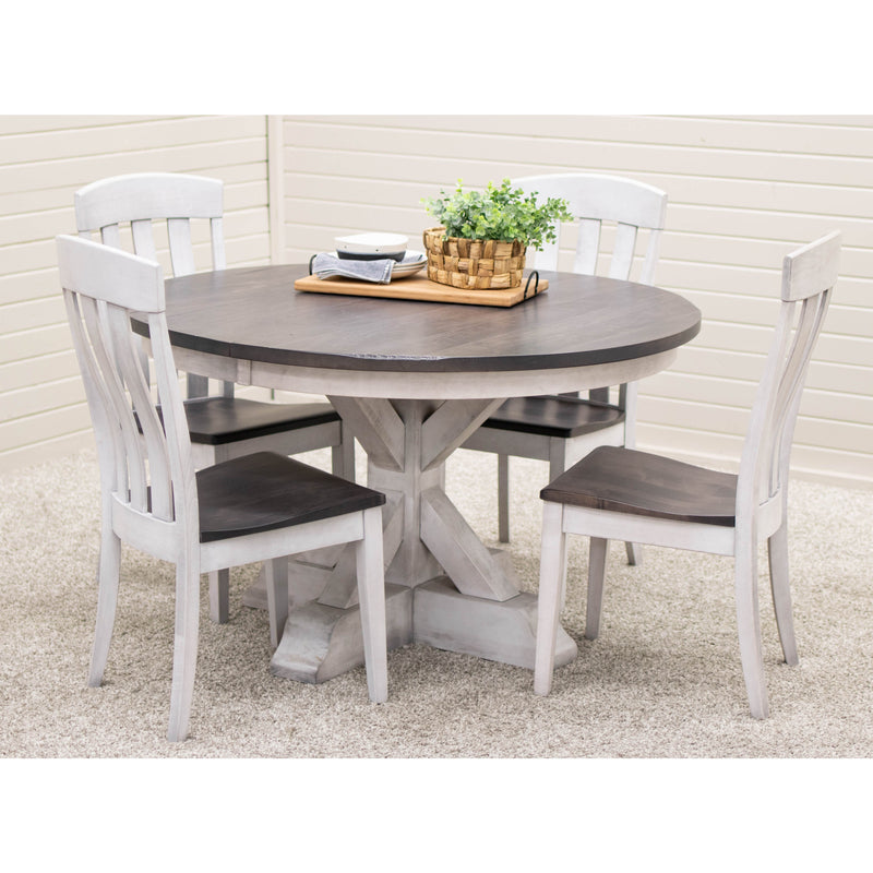 Amish Round Farmhouse White & Wood Extending Dining Table | M-AV&GS