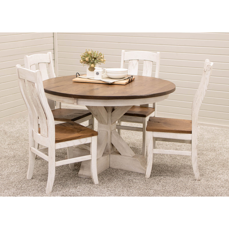 Amish Round Farmhouse White & Oak Extending Dining Table | O-CS&RWO-CO