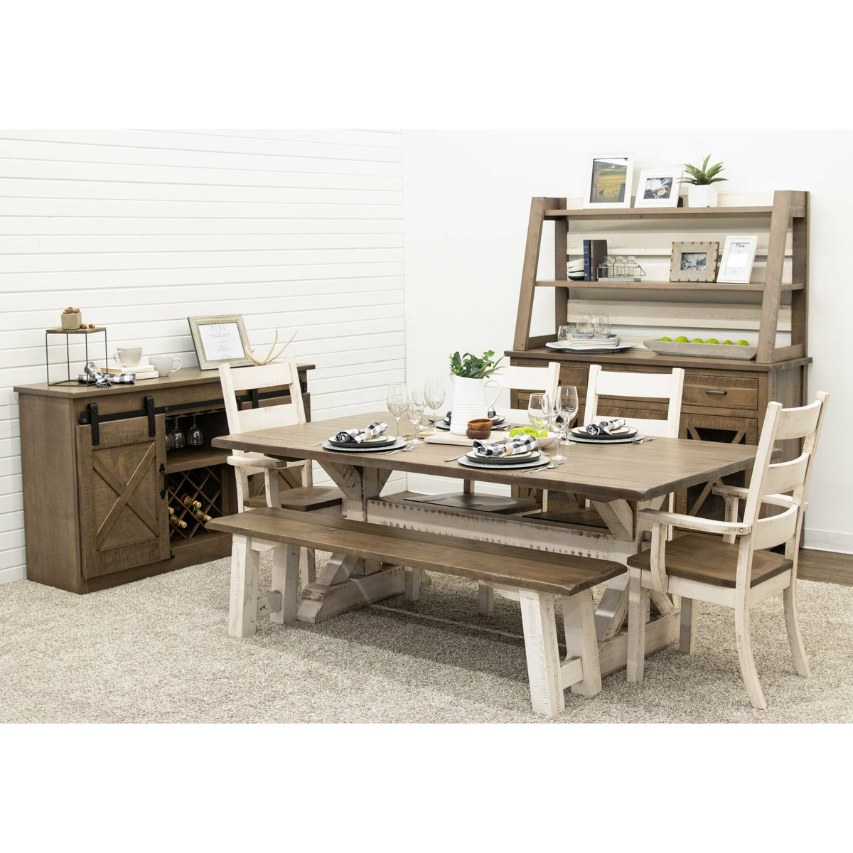 Modern Farmhouse Maple Wood Wine Buffet with Hutch Topper | CS&DCD