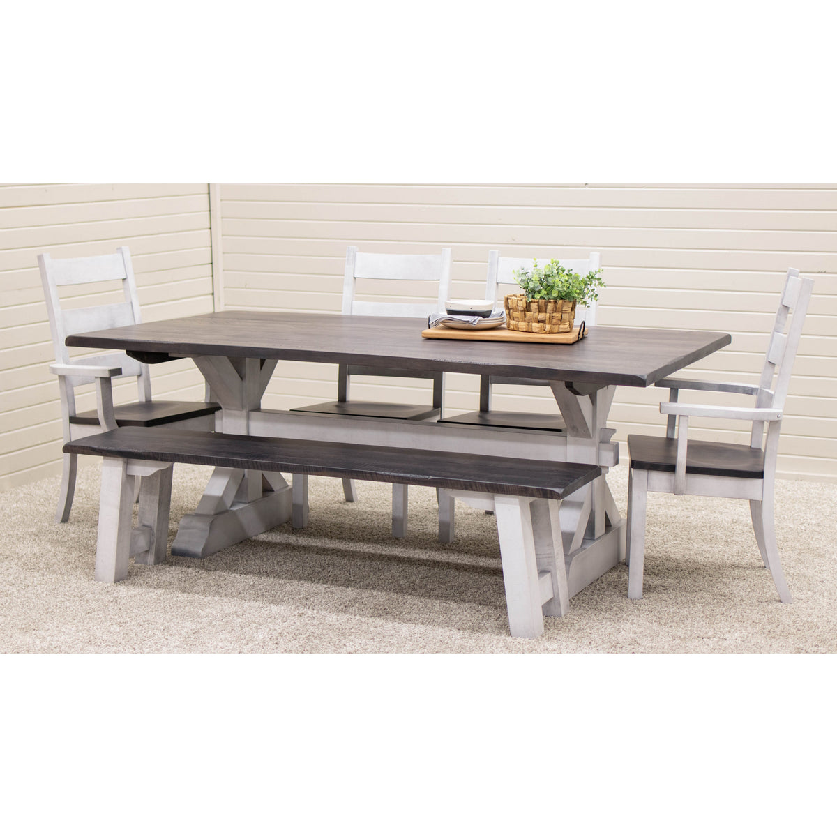 Farmhouse White & Wood Dining Bench | M-AV&GS