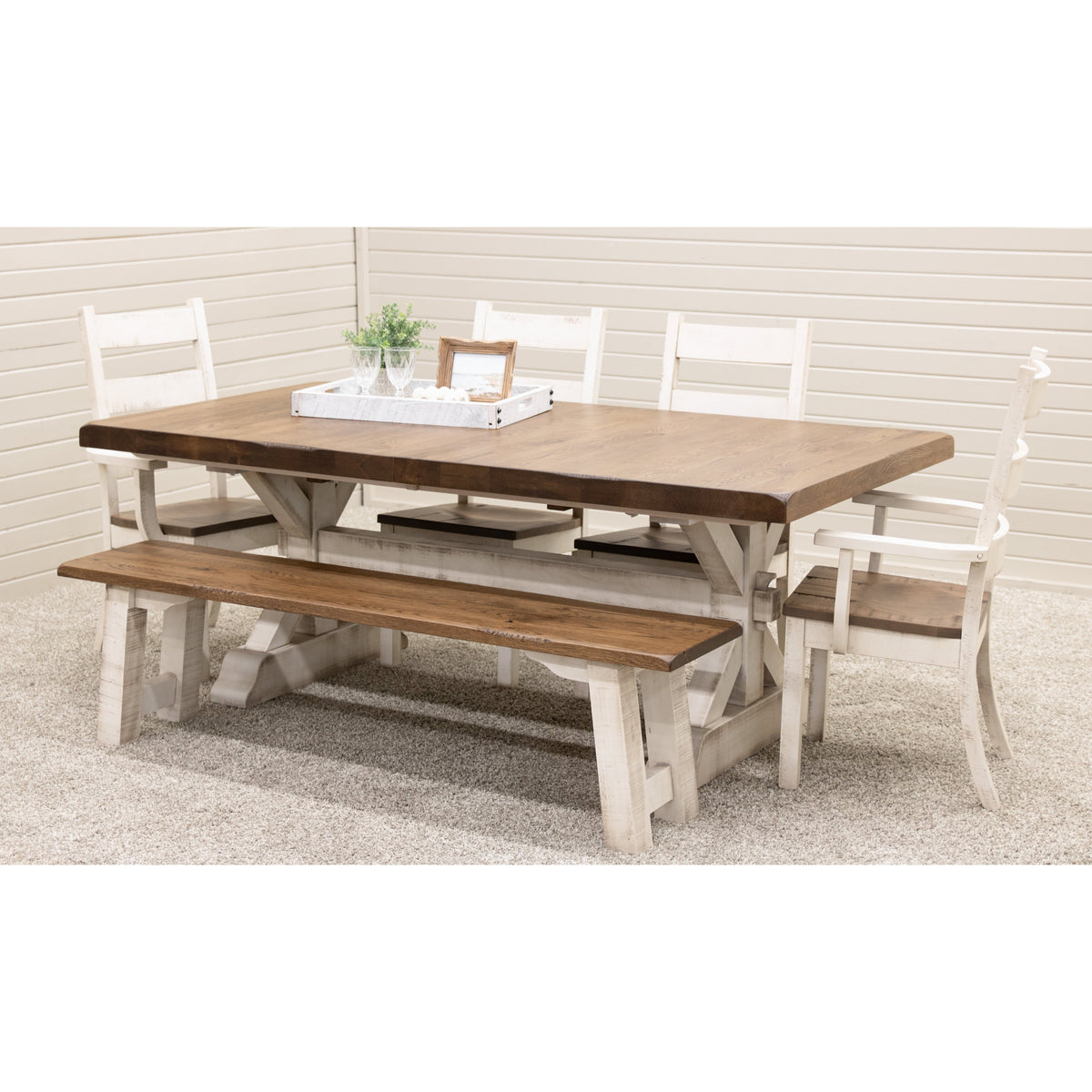 Farmhouse White & Wood Dining Bench | M-CS&RWO-CO