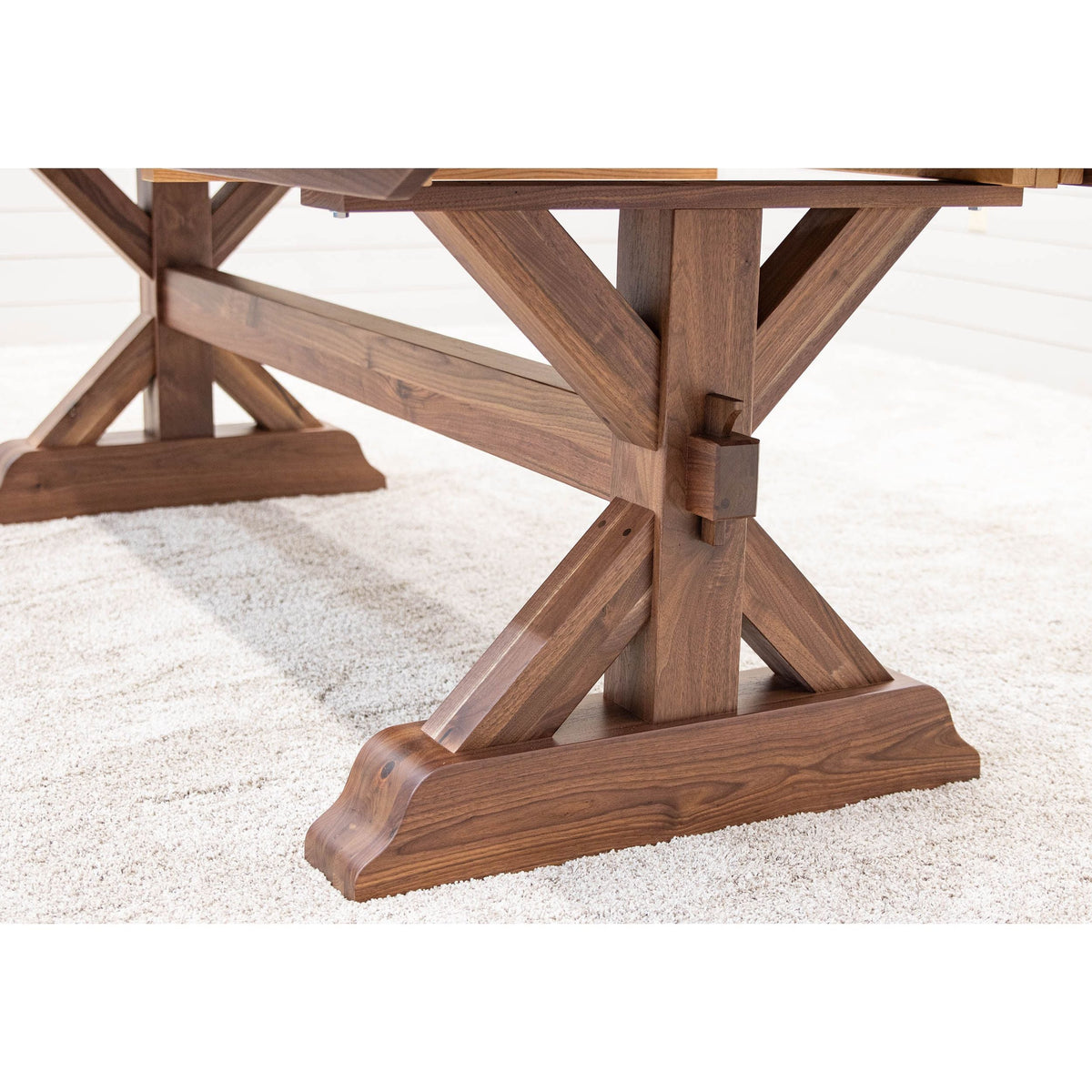 Farmhouse Walnut Wood Extending Dining Table with Built-Down Top | NAT
