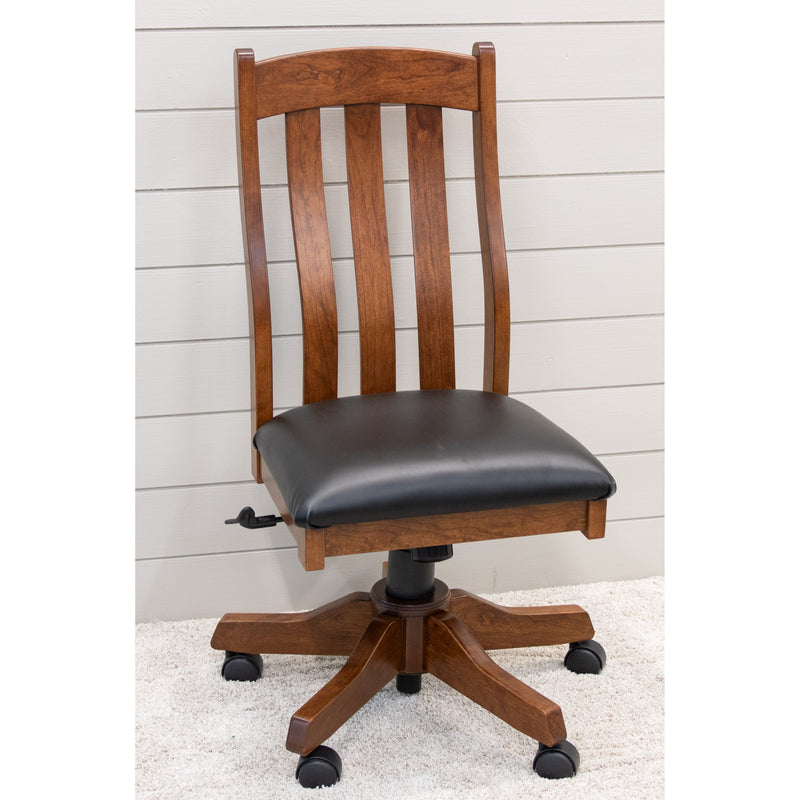 Florence Cherry Wood Office Chair with Black Faux Leather Seat | MC