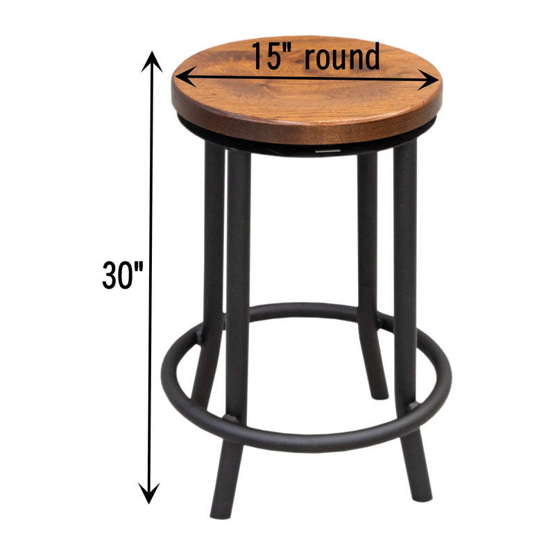 Georgian Round 24" Hickory Wood Swivel Bar Stool with Metal Base | MC