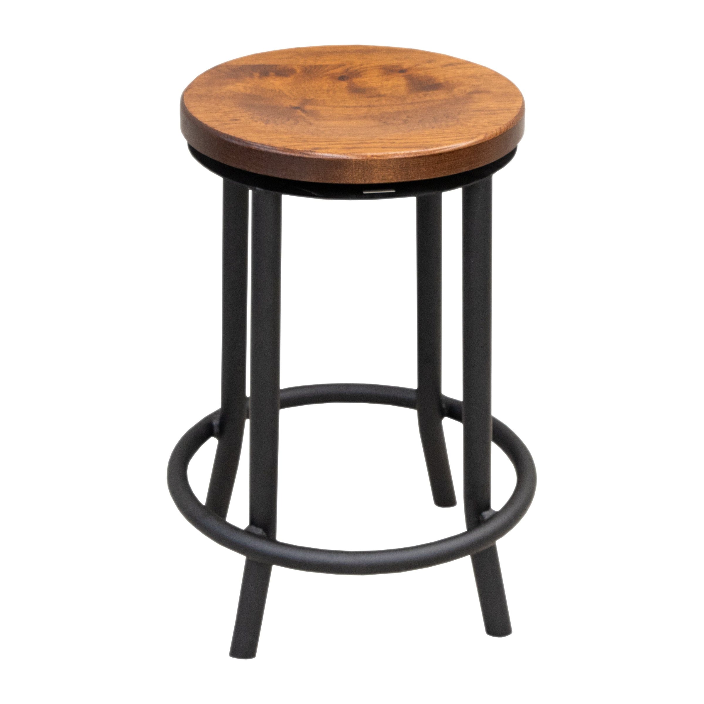 Georgian Round 24" Hickory Wood Swivel Bar Stool with Metal Base | MC