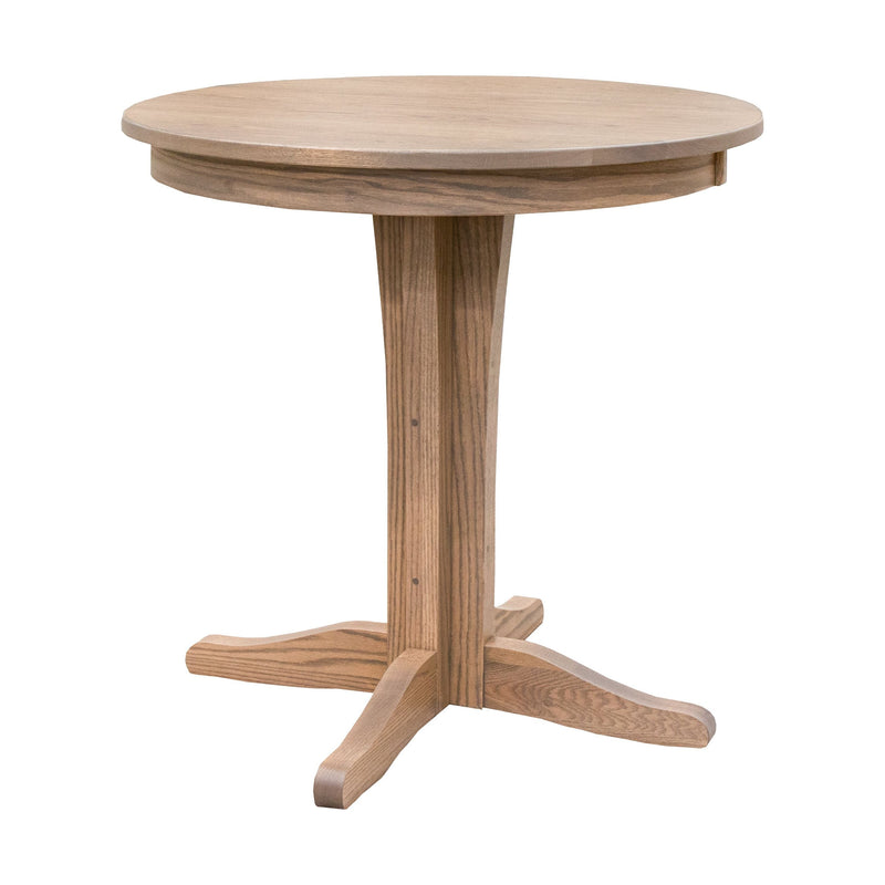Amish Mission Pedestal Oak Wood Round Pub Table | VD