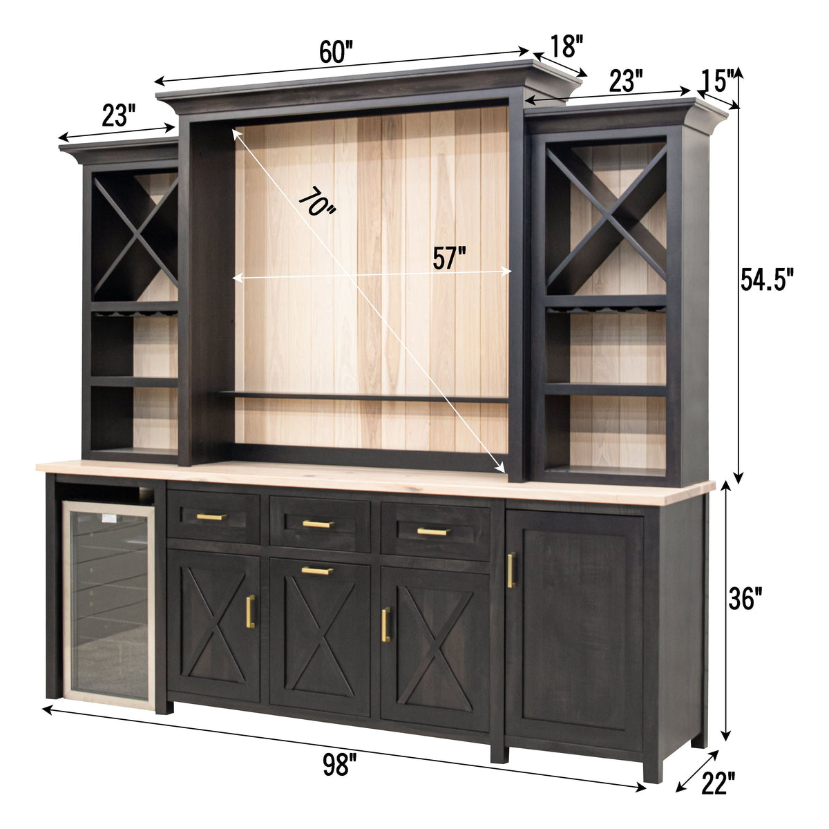 Grove City Blue & Wood Wine Cabinet with Fridge | M-HN&RH-SW