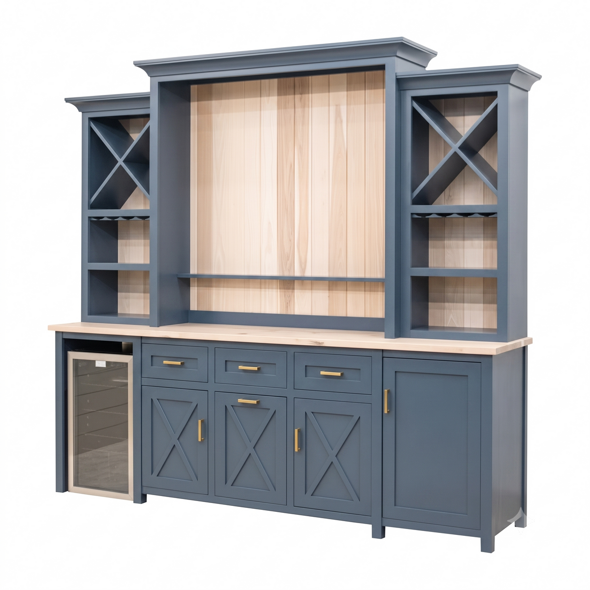 Grove City Blue & Wood Wine Cabinet with Fridge | M-HN&RH-SW