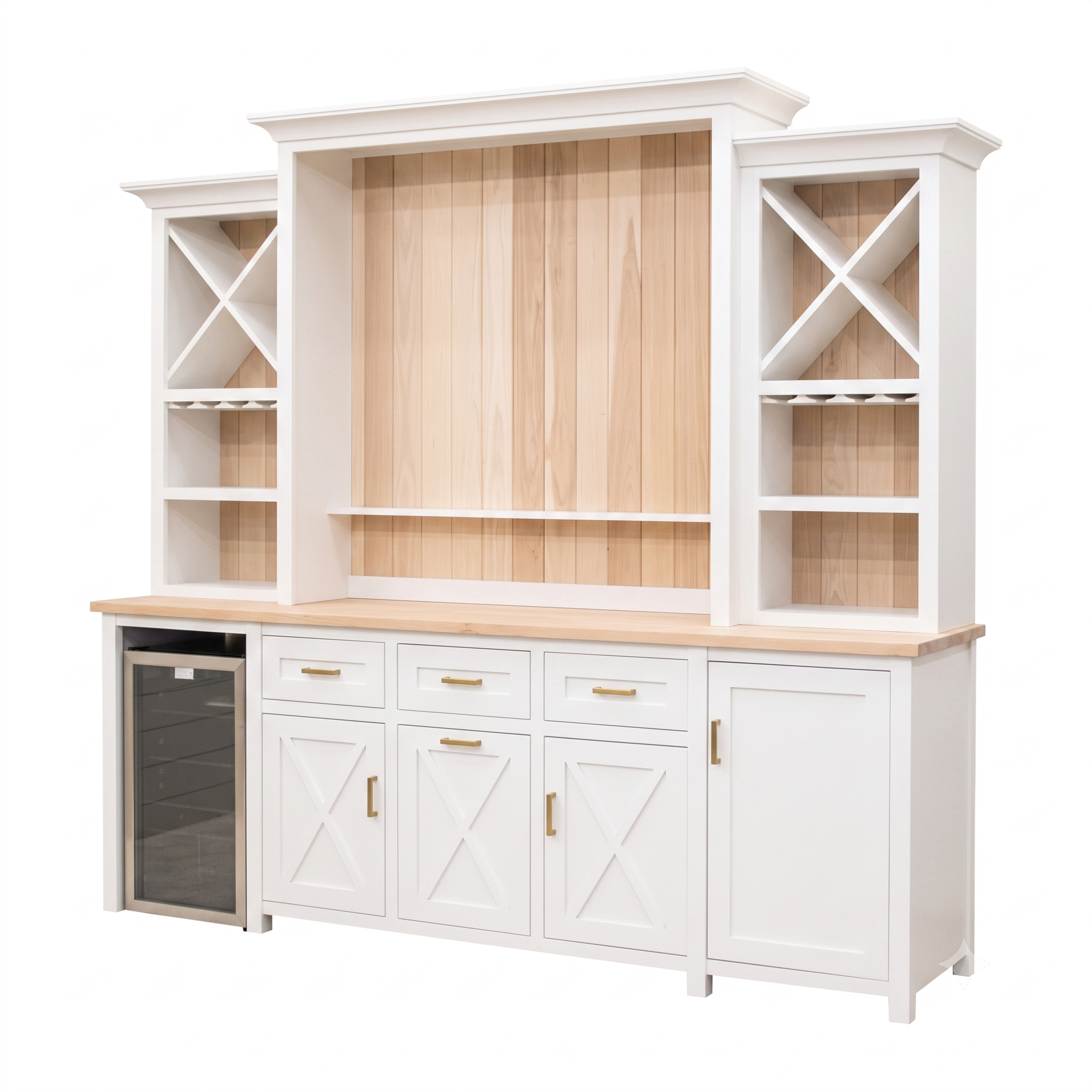 Grove City White & Wood Wine Cabinet with Fridge | M-DW&RH-SW