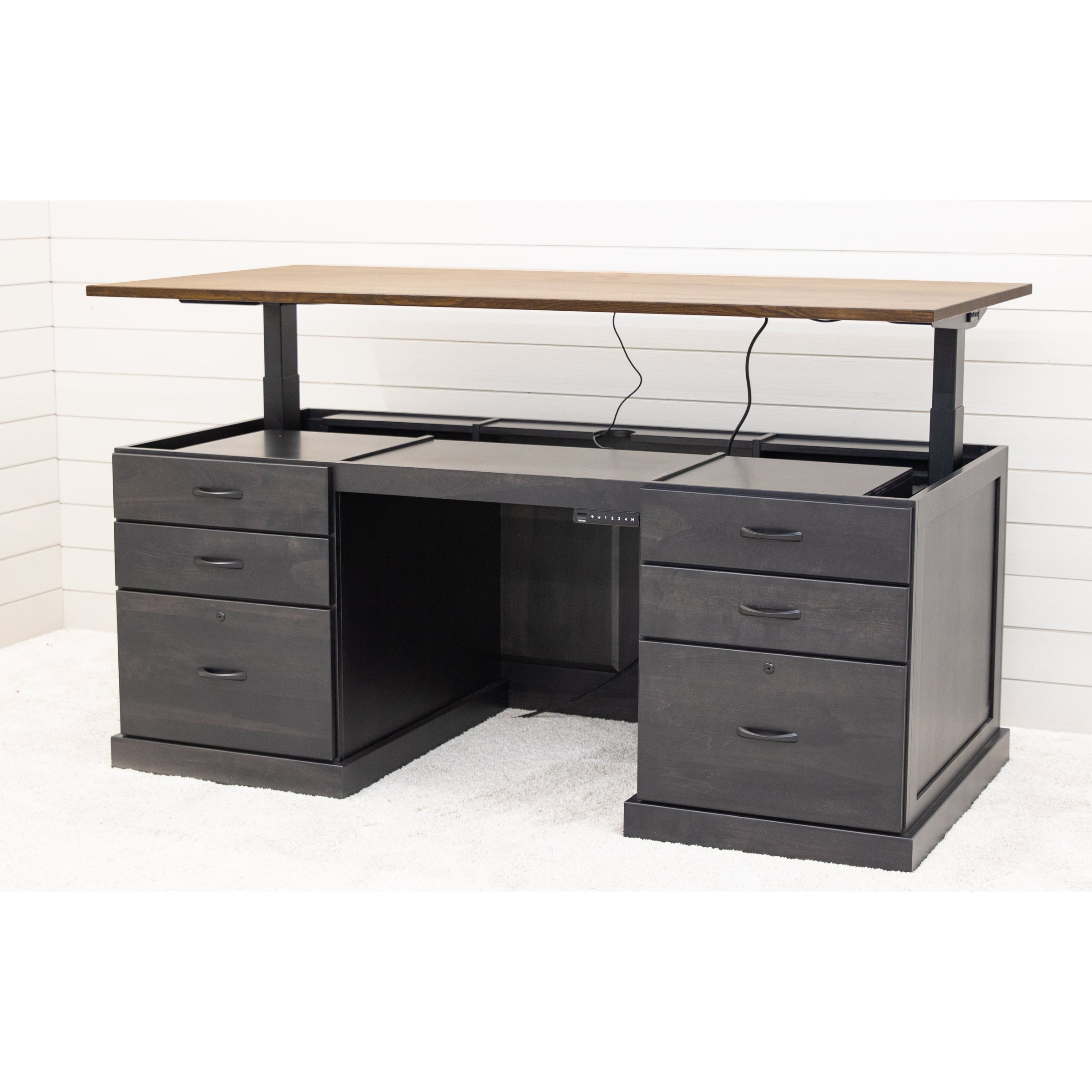Hamilton Black & Wood Adjustable Standing Desk with Drawers | M-DK&QSWO-CO