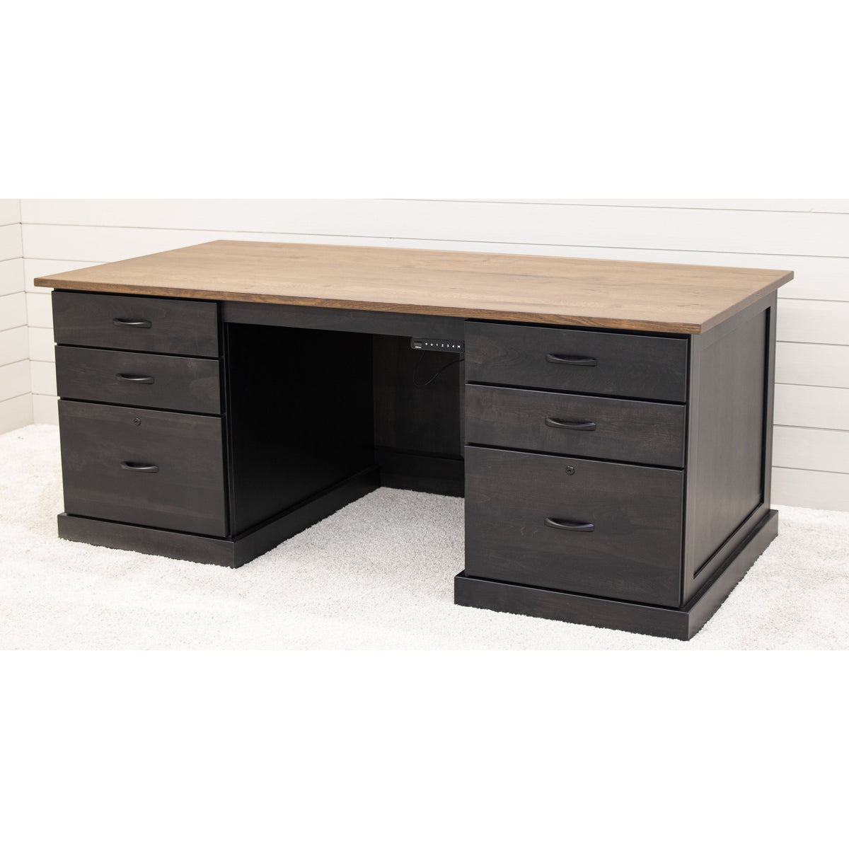 Hamilton Black & Wood Adjustable Standing Desk with Drawers | M-DK&QSWO-CO