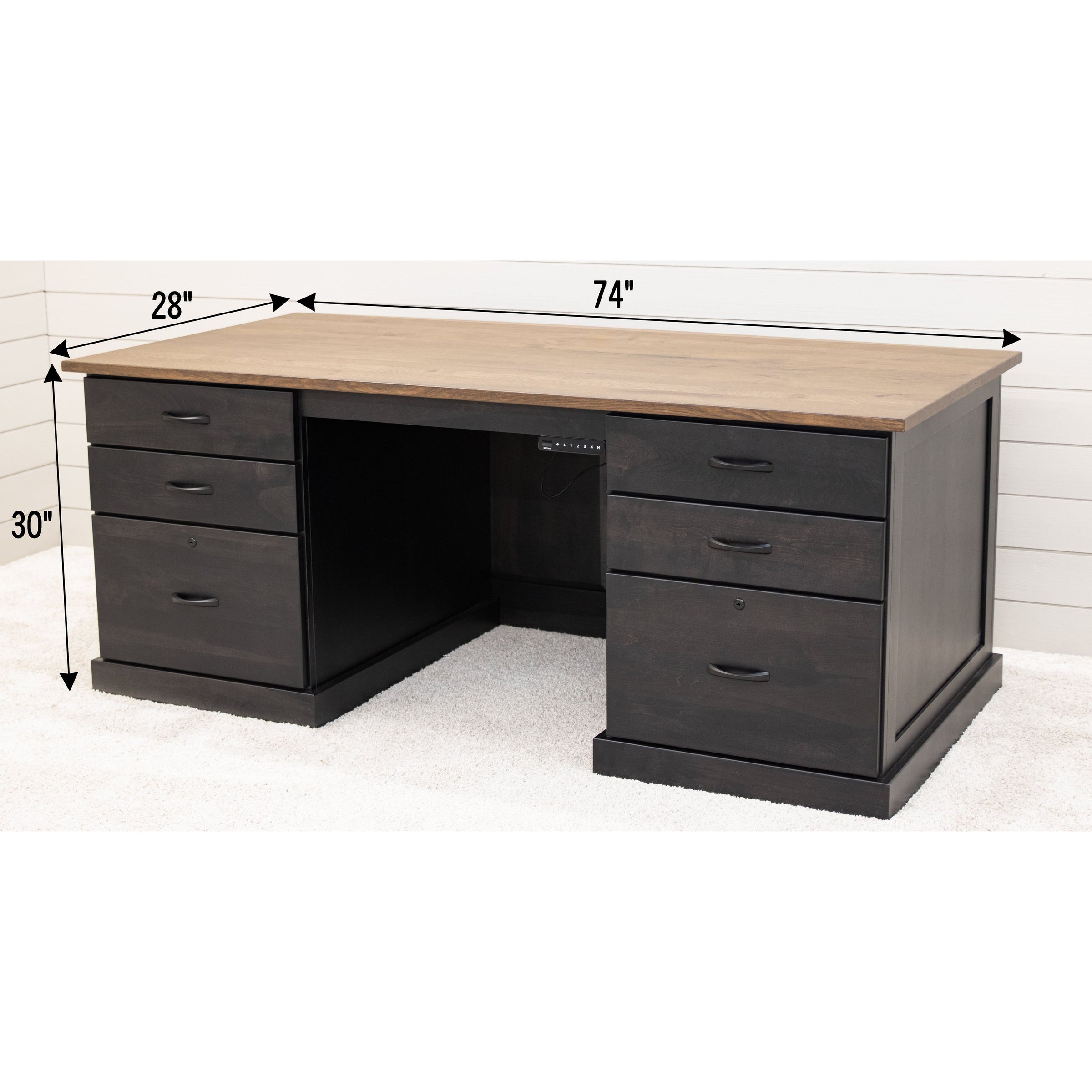 Hamilton Black & Wood Adjustable Standing Desk with Drawers | M-DK&QSWO-CO
