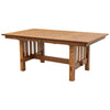 A classic Mission trestle extendable dining table in solid quarter sawn White Oak wood by Amish furniture makers