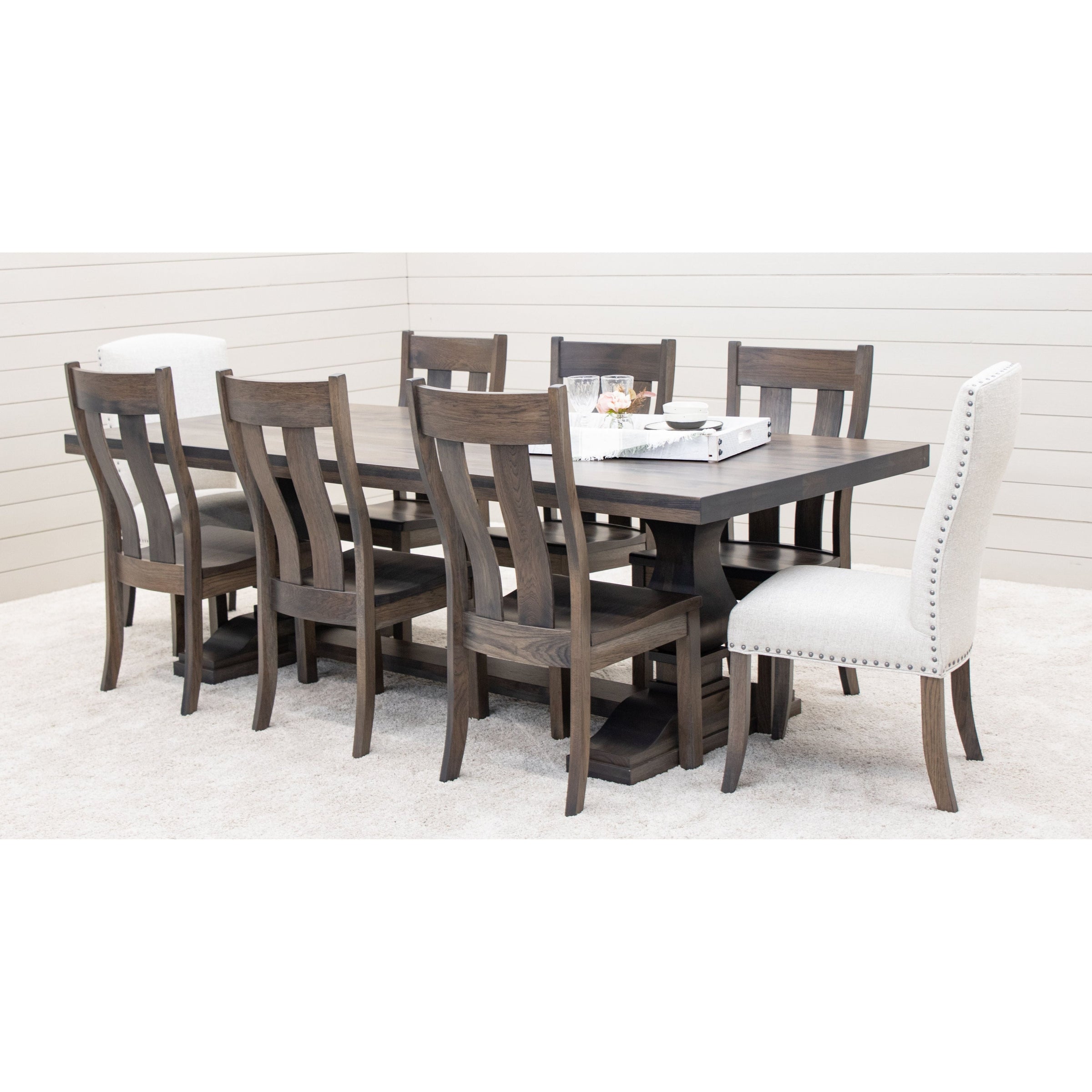Hilton Hickory Wood Large Modern Double Pedestal Extending Dining Table | SB