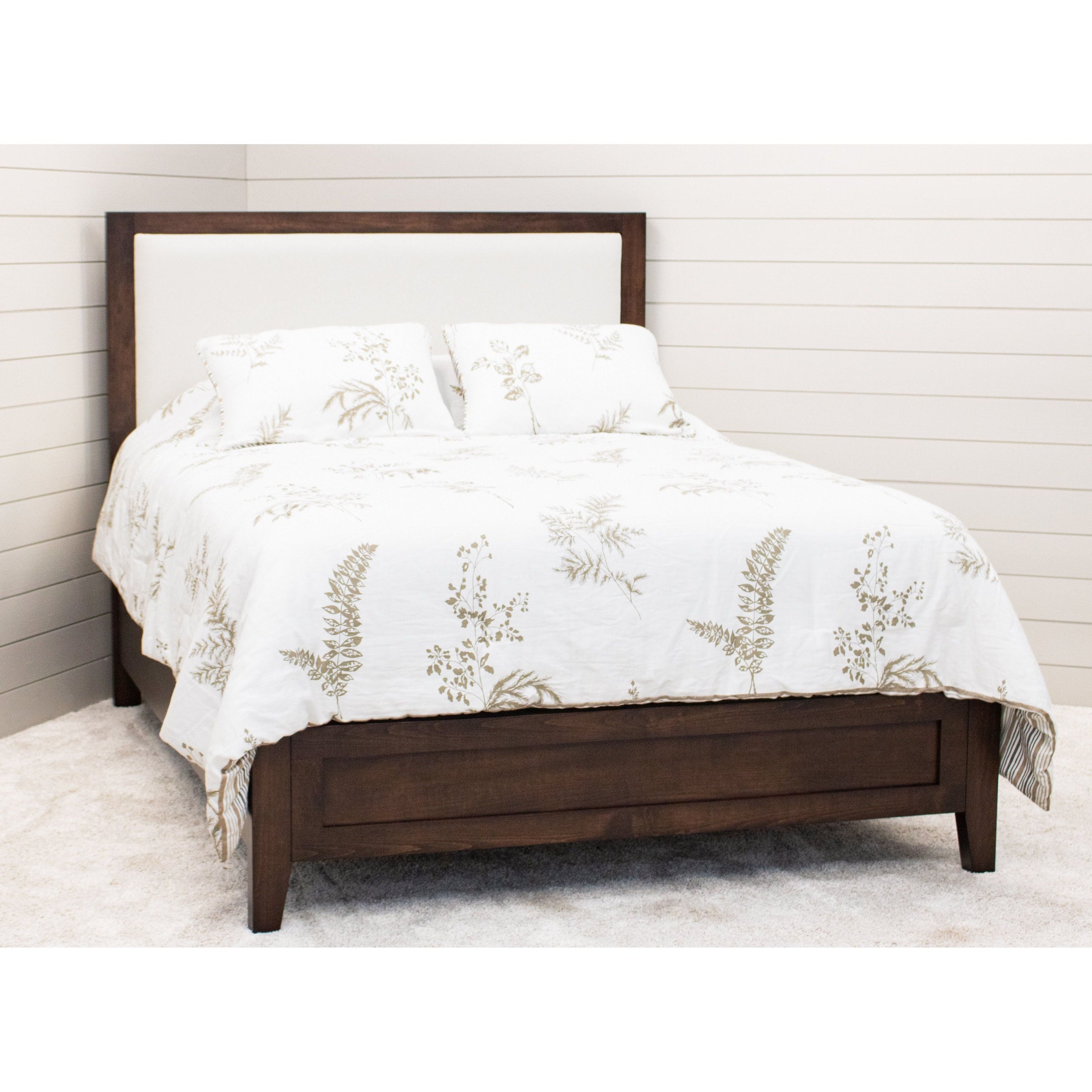 Berlin Amish Wood Bed Frame with Upholstered Headboard