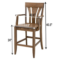 Hunter White Oak Wood 24" Stationary Bar Stool with Arms | CO