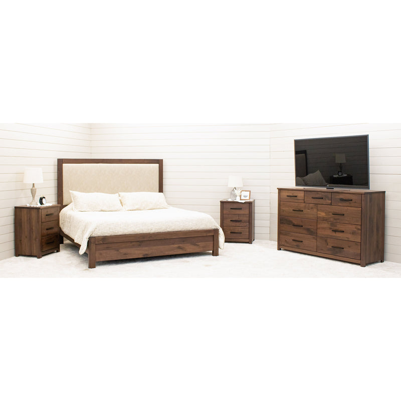 Hunters Amish Wood Bed Frame with Upholstered Headboard