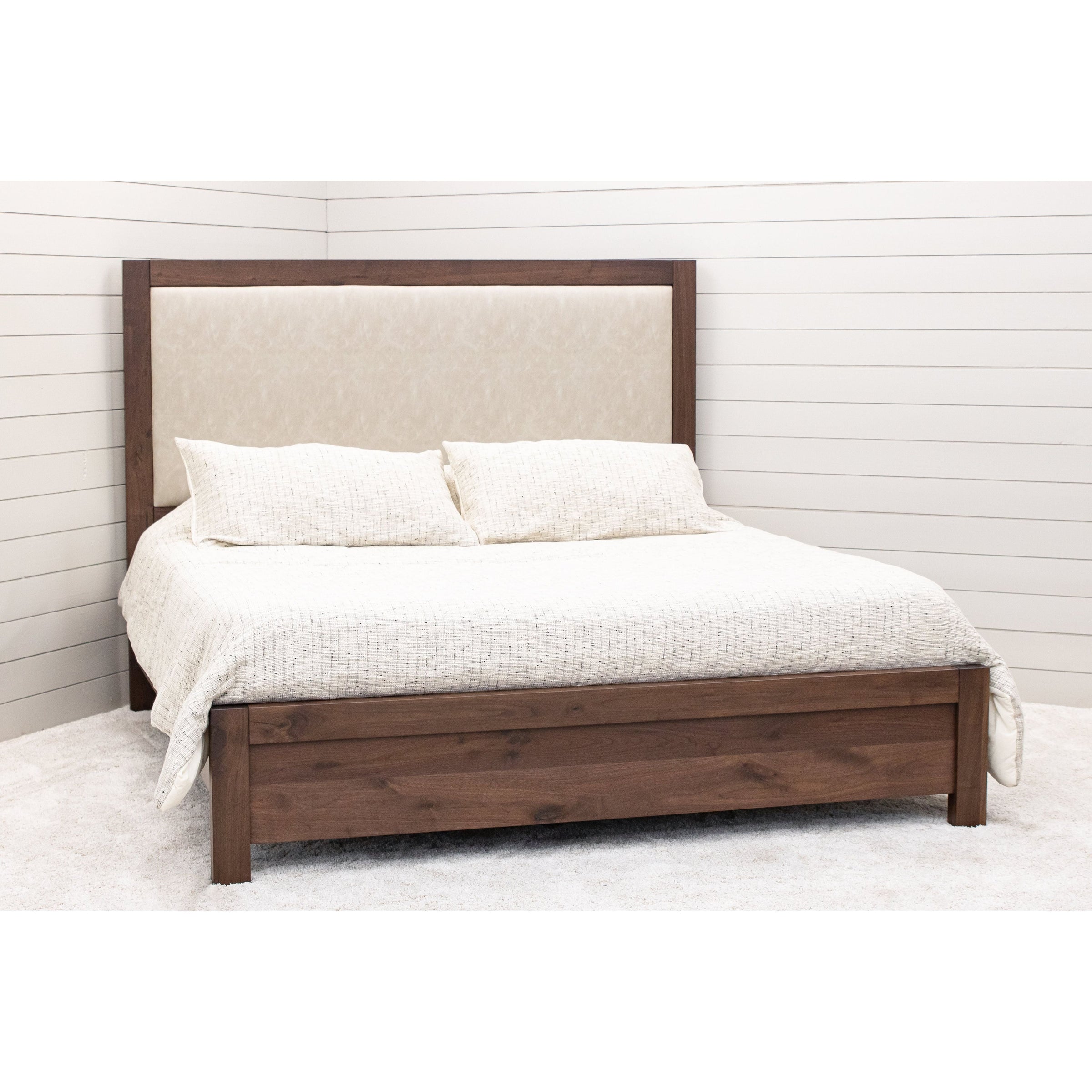 Hunters Amish Wood Bed Frame with Upholstered Headboard
