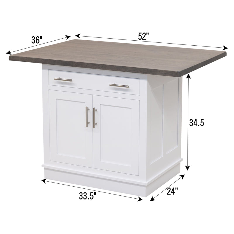 Amish IS-2071 Bridgeport White Painted Island with Rustic White Oak Top | TW&GB