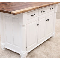 Amish IS-98 Turned Leg White Island Cabinet with Walnut Wood Top | DW&NAT