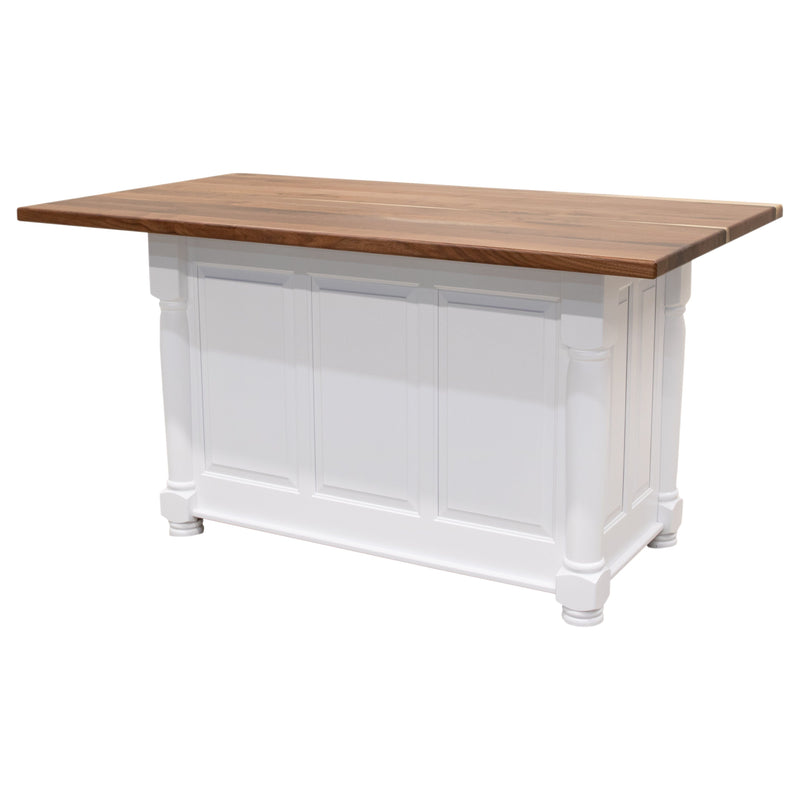 Amish IS-98 Turned Leg White Island Cabinet with Walnut Wood Top | DW&NAT