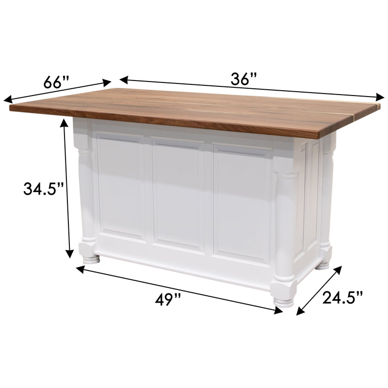 Amish IS-98 Turned Leg White Island Cabinet with Walnut Wood Top | DW&NAT