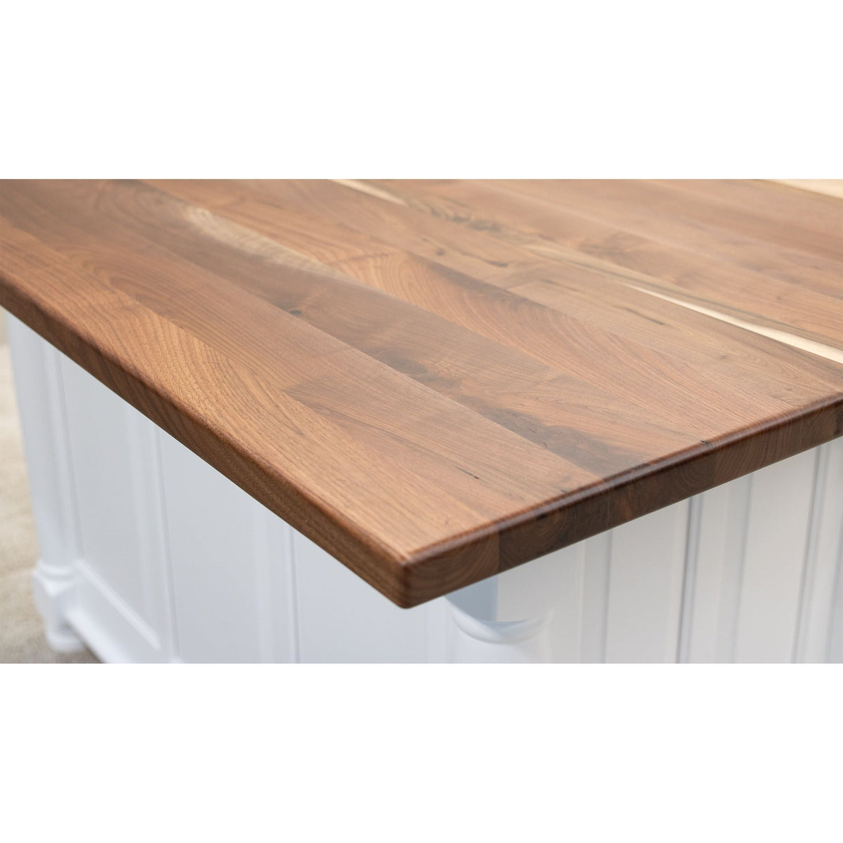 Amish IS-98 Turned Leg White Island Cabinet with Walnut Wood Top | DW&NAT