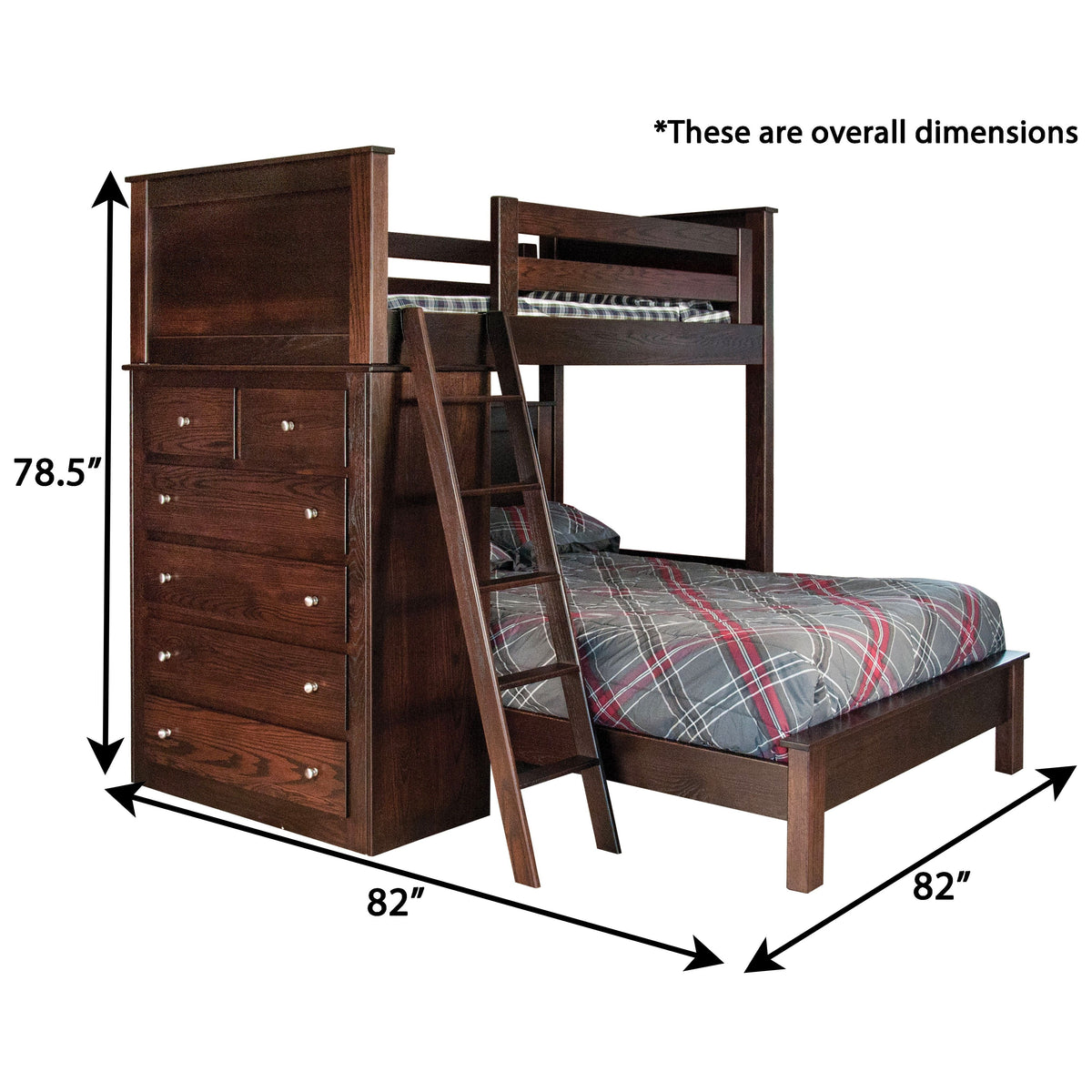 Johnson Amish Oak Wood Twin Over Full Loft Bed with Ladder | RT