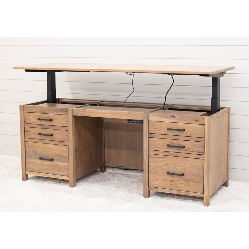 Jamestown Hickory Wood Adjustable Standing Executive Desk with Drawers | WB