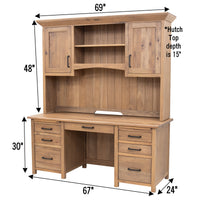 Jamestown Hickory Wood Flat Wall Desk with Hutch Top | WB
