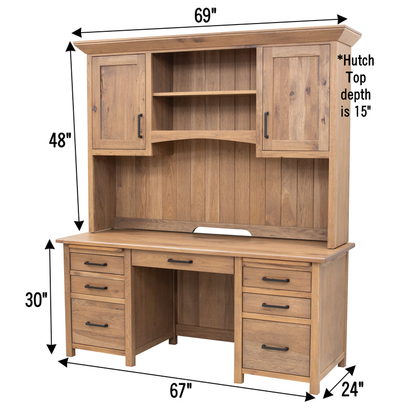 Jamestown Hickory Wood Flat Wall Desk with Hutch Top | WB